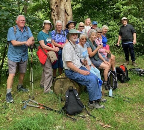 Group of walkers enjoying a rest in the shade of trees